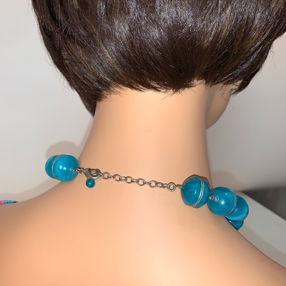 Beaded Teal and Silver Tone Necklace - Picture 4 of 5